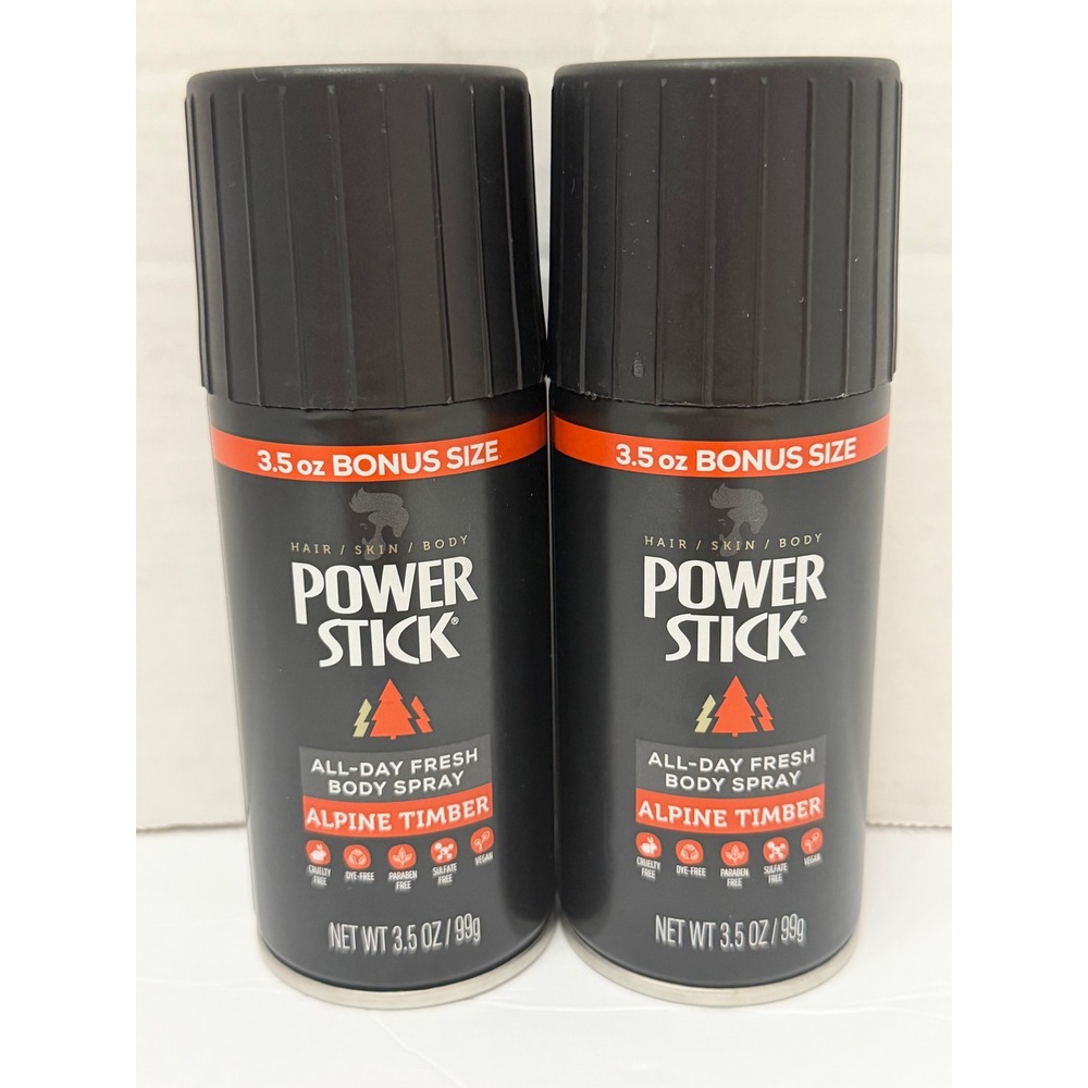 Power Stick Alpine Timber All-Day Fresh Body Spray 3.5 oz Bonus Size 2 Pack